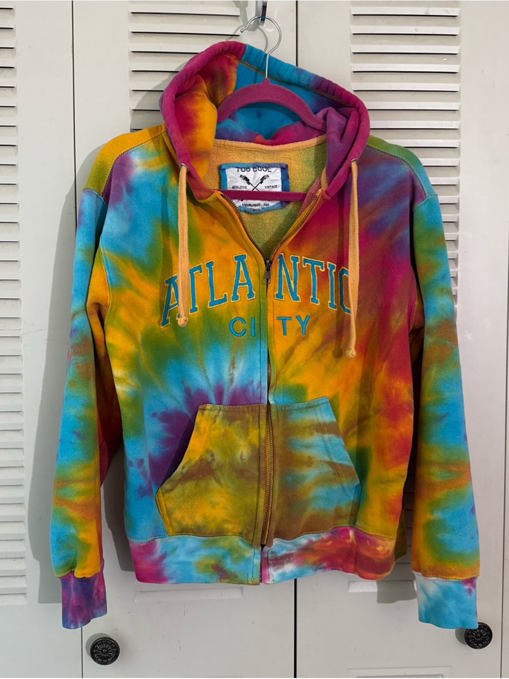 Tie-dye Atlantic City NJ Front Pocket Zip Up Hoodie Jersey Shore Casino Too Cool